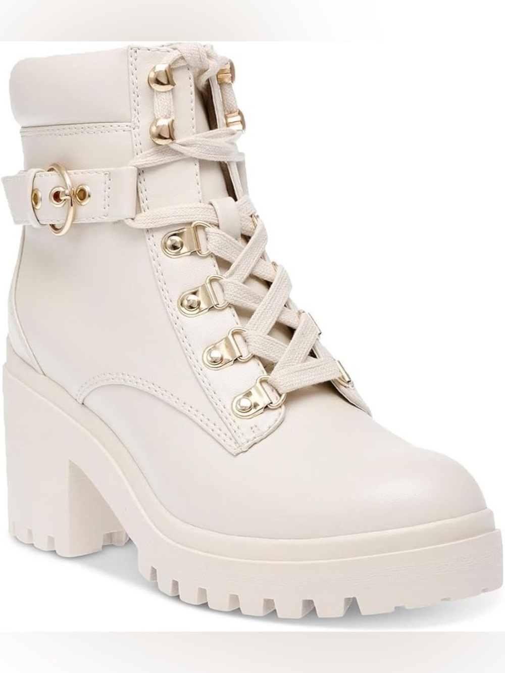 NIB Wild Pair Ivory Lace-Up Lug Ankle Boots with Gold-Tone Hardware